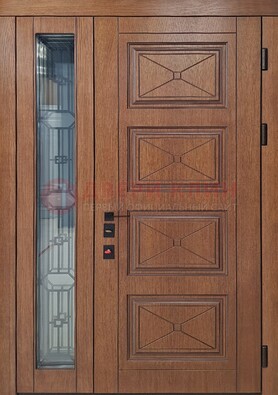 Современная полуторная стальная дверь Винорит со стеклом и ковкой ПЛ-27 в Санкт-Петербурге