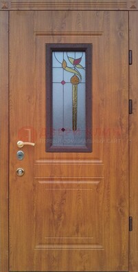 Железная дверь с МДФ и витражом ВЖ-24 в Санкт-Петербурге